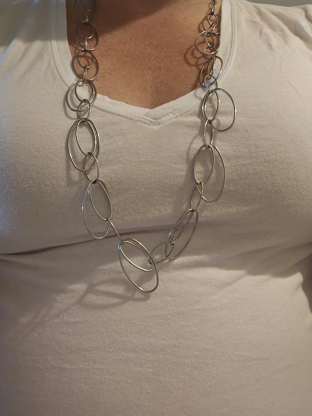 Silver Oval Link Long Necklace